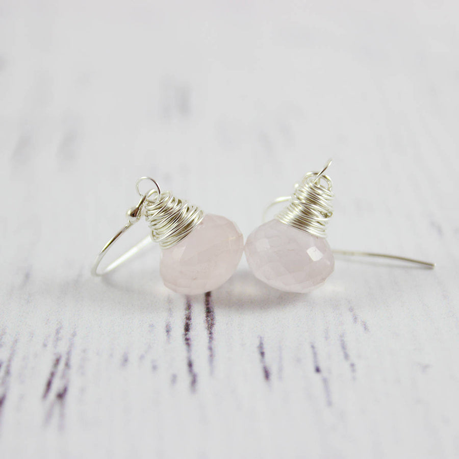 Pink Rose Quartz Sterling Silver Earrings
