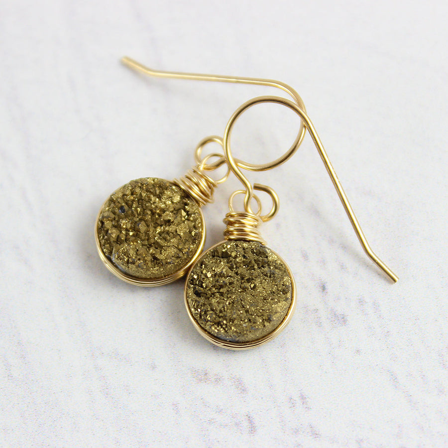 Druzy Geode Gold Circle Earrings