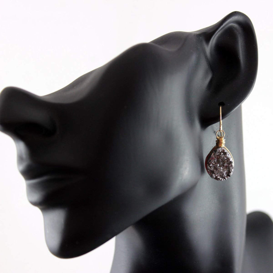 Silver and Gold Druzy Geode Teardrop Earrings