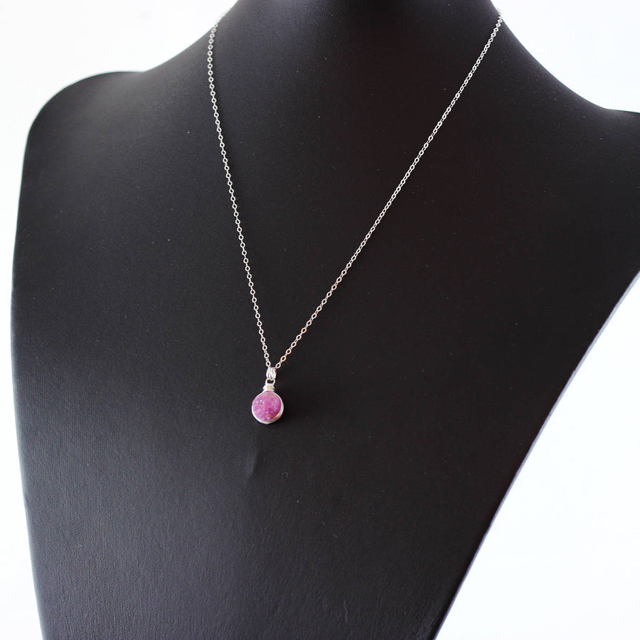 Fuchsia Druzy Sterling Silver Necklace