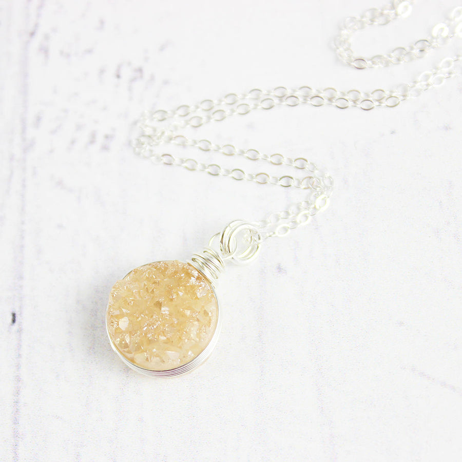 Champagne Druzy Sterling Silver Circle Necklace