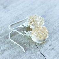 Peach Druzy Sterling Silver Circle Earrings