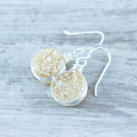 Peach Druzy Sterling Silver Circle Earrings
