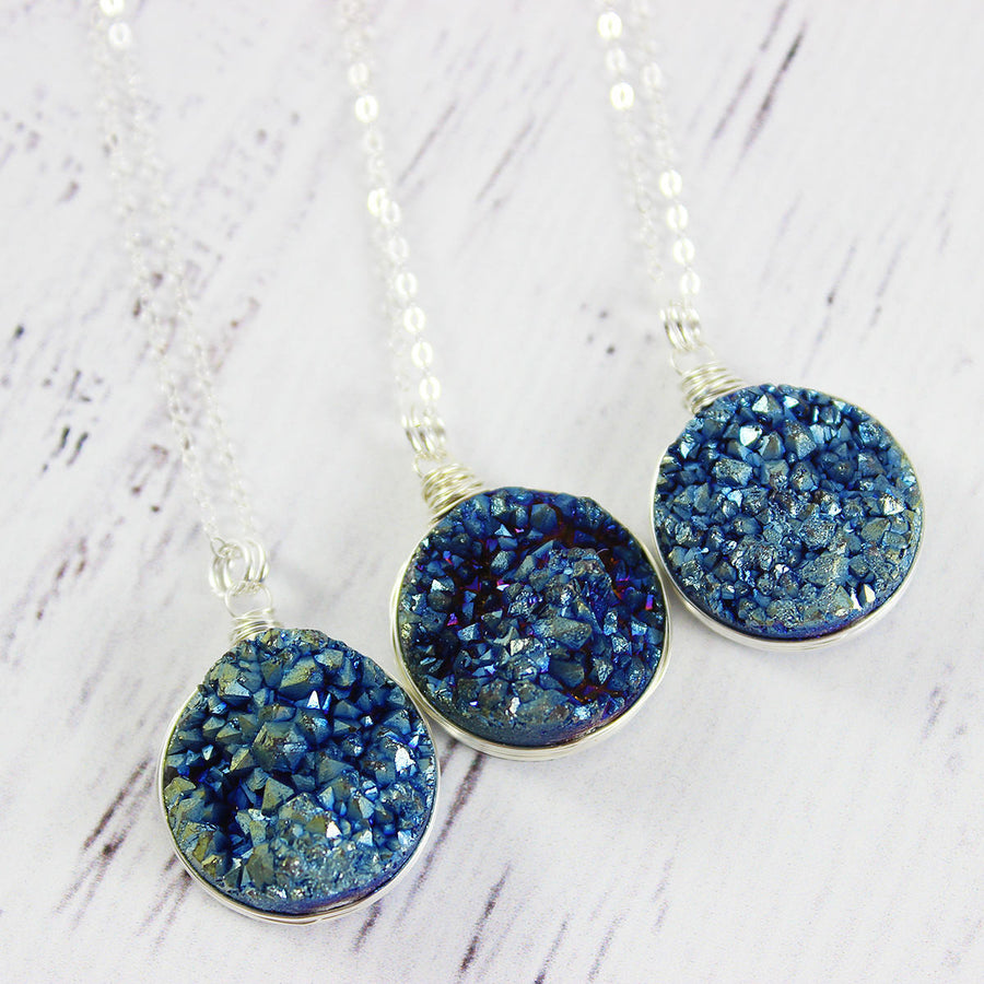 Large Druzy Geode Sterling Silver Necklace