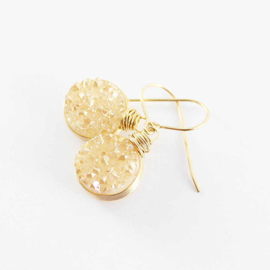 Champagne Druzy Gold Circle Earrings
