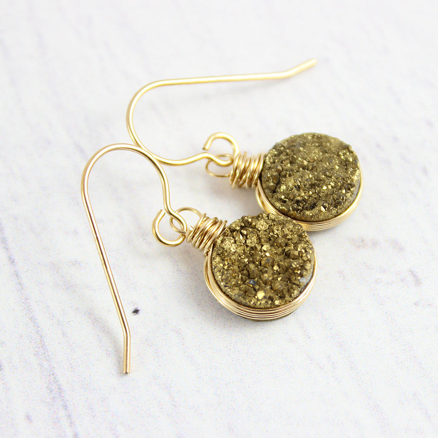 Druzy Geode Gold Circle Earrings