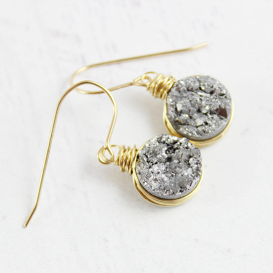 Silver and Gold Druzy Geode Circle Earrings