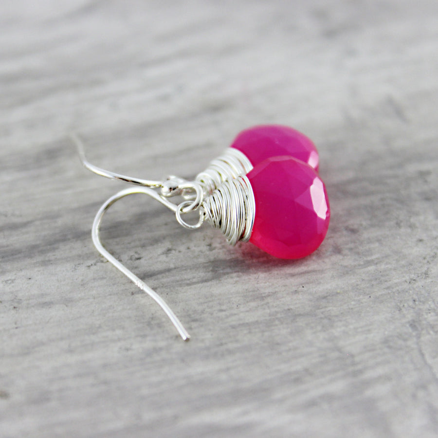 Hot Pink Chalcedony Sterling Silver Earrings