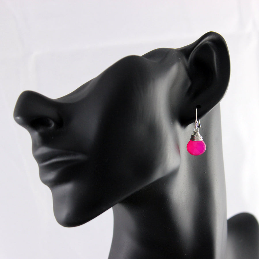 Hot Pink Chalcedony Sterling Silver Earrings