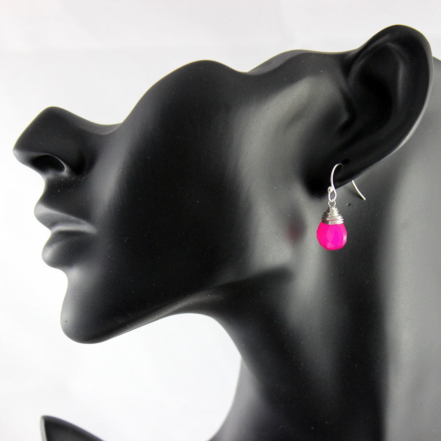 Hot Pink Chalcedony Sterling Silver Earrings