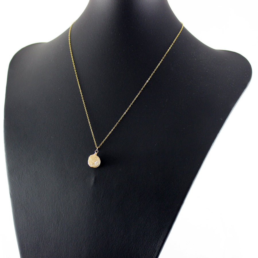 Light Champagne Druzy Gold Circle Necklace
