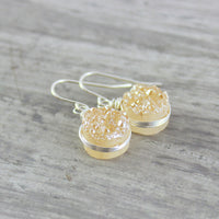 Peach Druzy Sterling Silver Circle Earrings