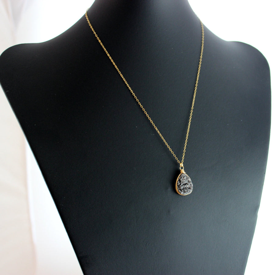 Silver Druzy Geode Teardrop Necklace