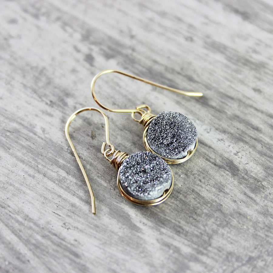 Silver and Gold Druzy Geode Circle Earrings