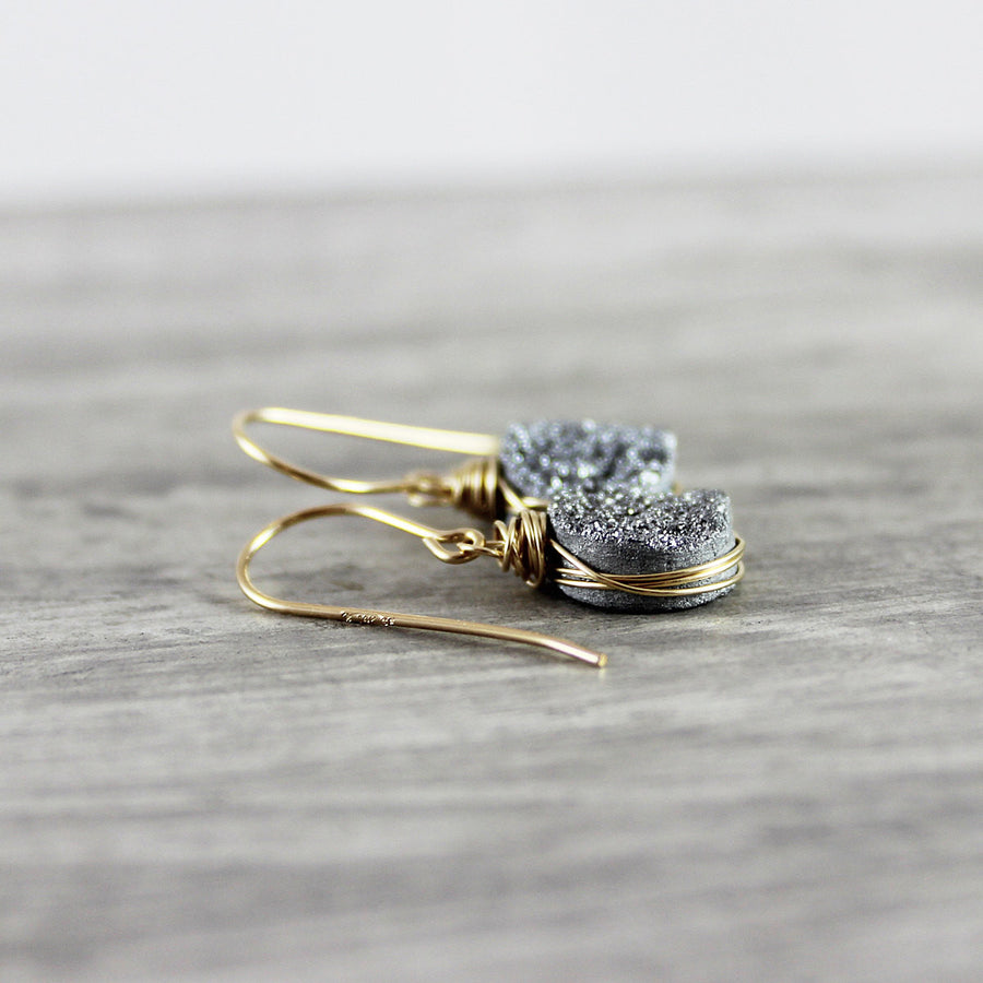 Silver and Gold Druzy Geode Circle Earrings