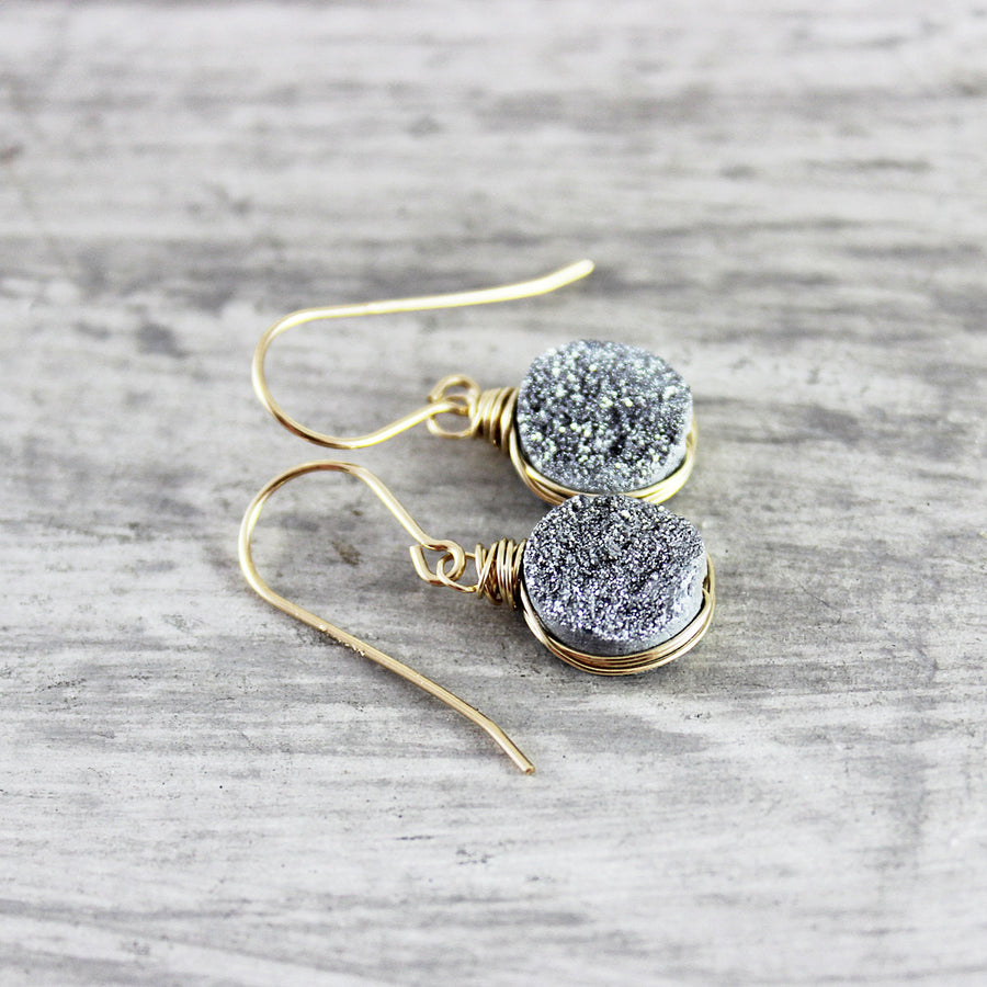 Silver and Gold Druzy Geode Circle Earrings