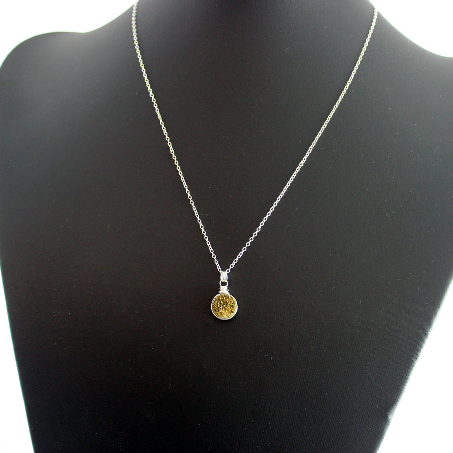 Gold Druzy Sterling Silver Circle Necklace