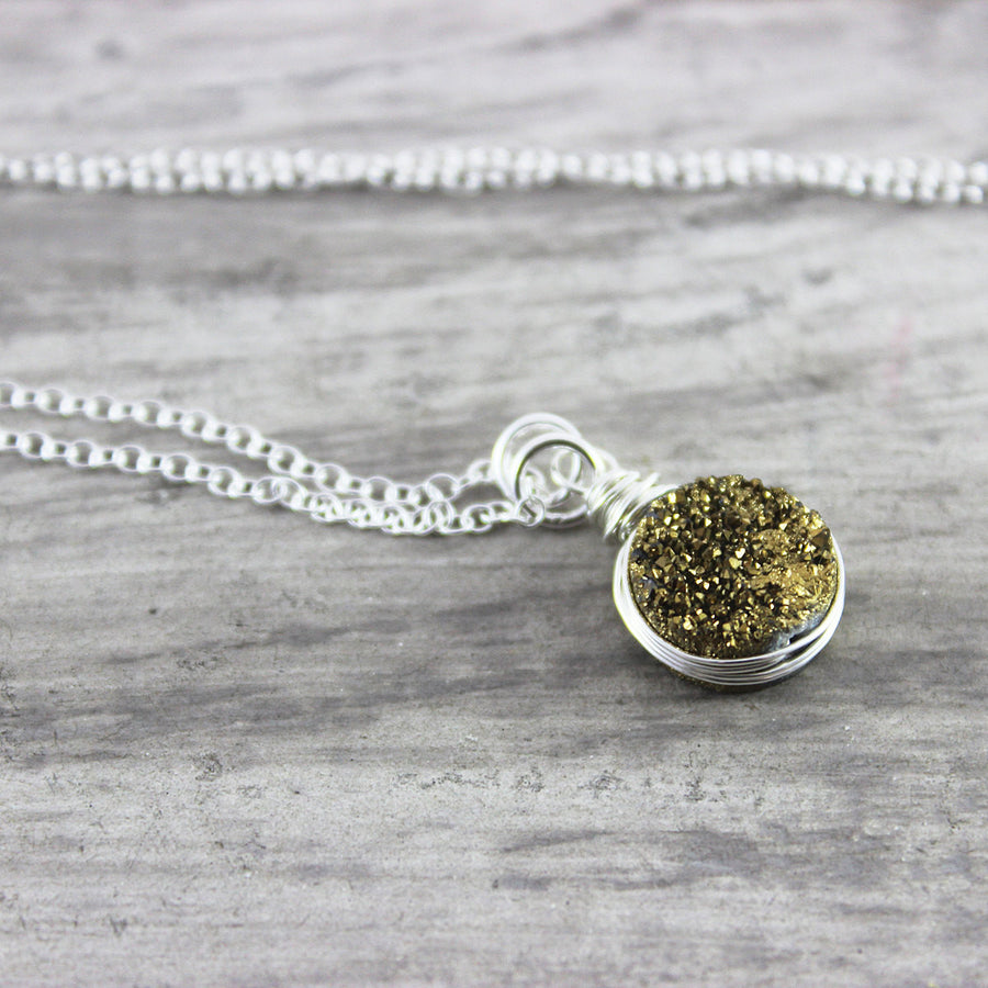 Gold Druzy Sterling Silver Circle Necklace