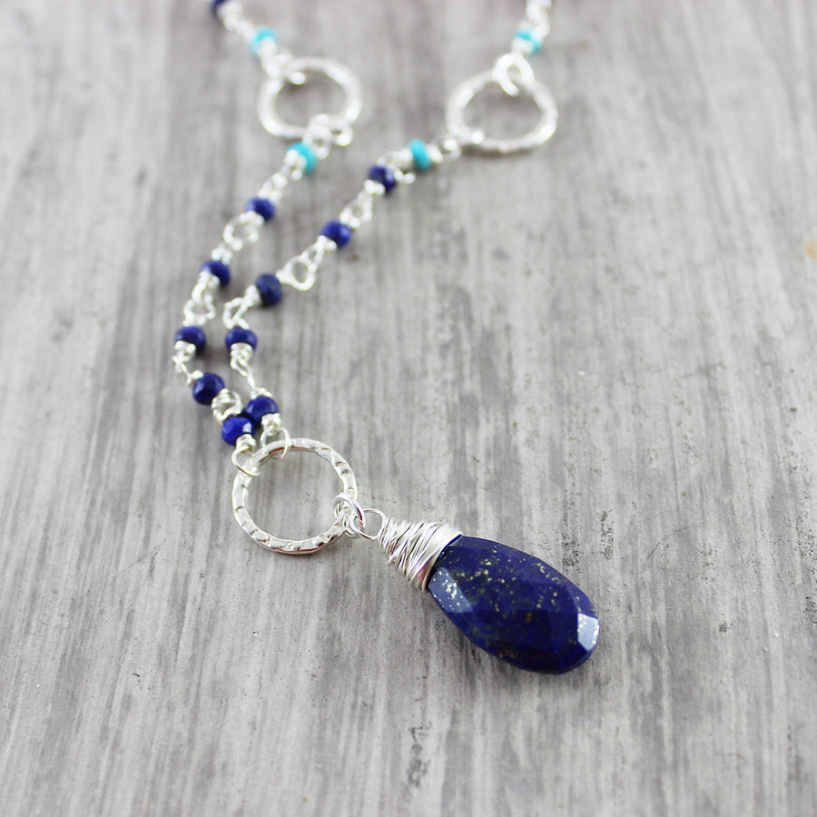 Lapis and Turquoise Sterling Silver Necklace - As Worn on The Vampire Diaries