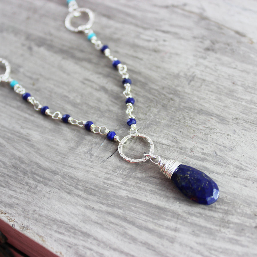 Lapis and Turquoise Sterling Silver Necklace - As Worn on The Vampire Diaries