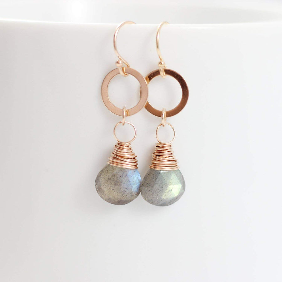 Labradorite Retro Rose Gold Dangle Earrings