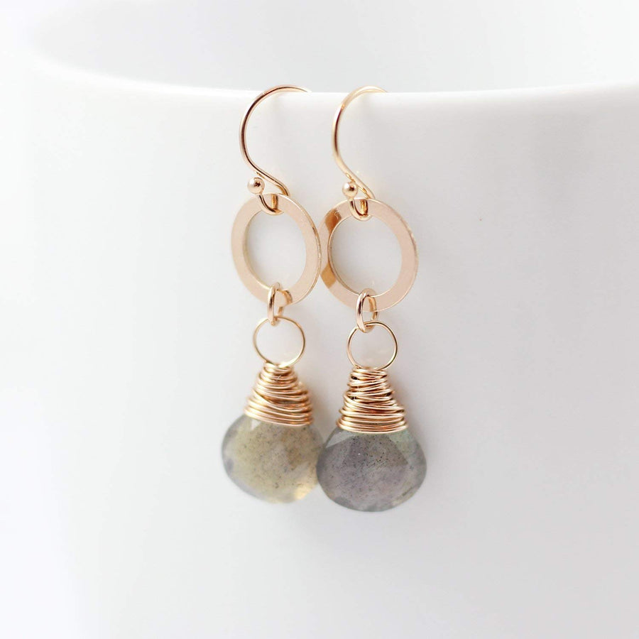 Labradorite Retro Rose Gold Dangle Earrings