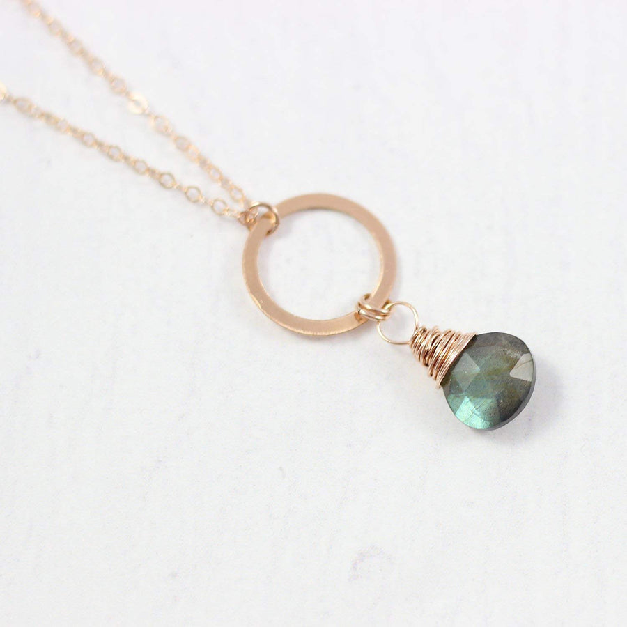 Labradorite Gemstone Rose Gold Circle Pendant