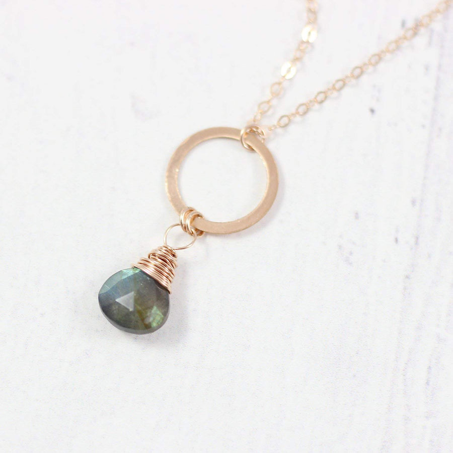 Labradorite Gemstone Rose Gold Circle Pendant