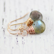 Labradorite Rose Gold Stone Dangle Earrings