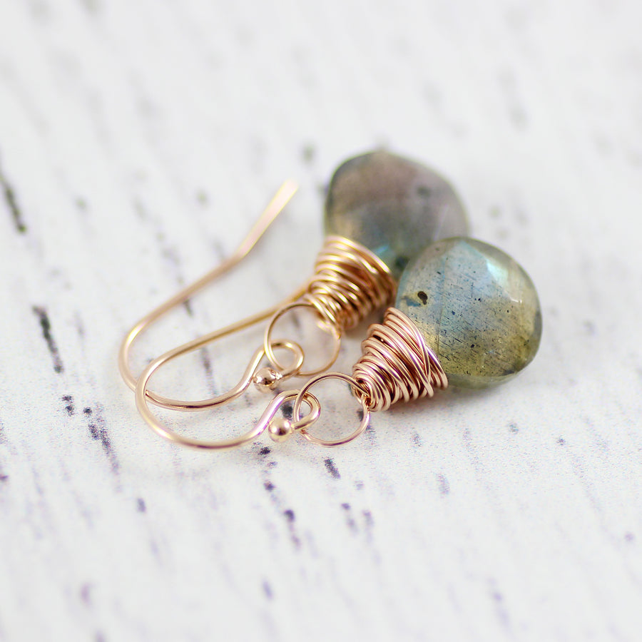 Labradorite Rose Gold Stone Dangle Earrings