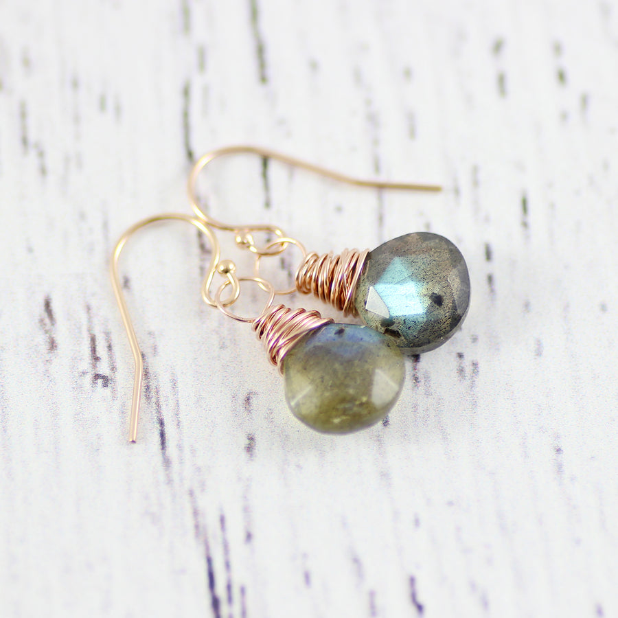 Labradorite Rose Gold Stone Dangle Earrings