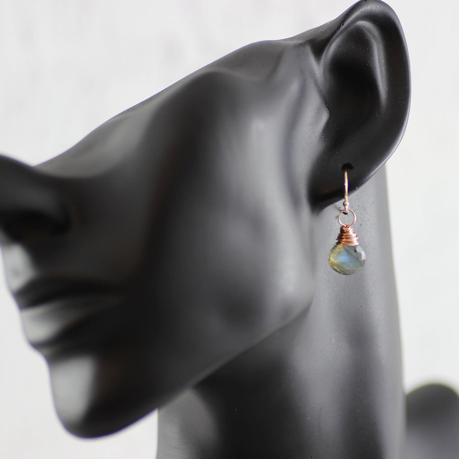 Labradorite Rose Gold Stone Dangle Earrings