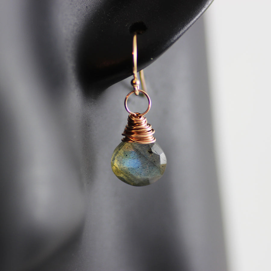 Labradorite Rose Gold Stone Dangle Earrings