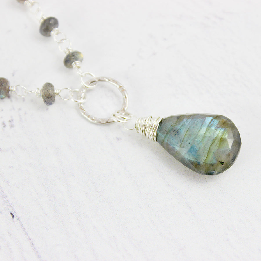 Labradorite Gemstone Sterling Silver Beaded Necklace