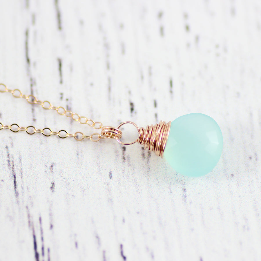 Light Aqua Chalcedony Rose Gold Necklace