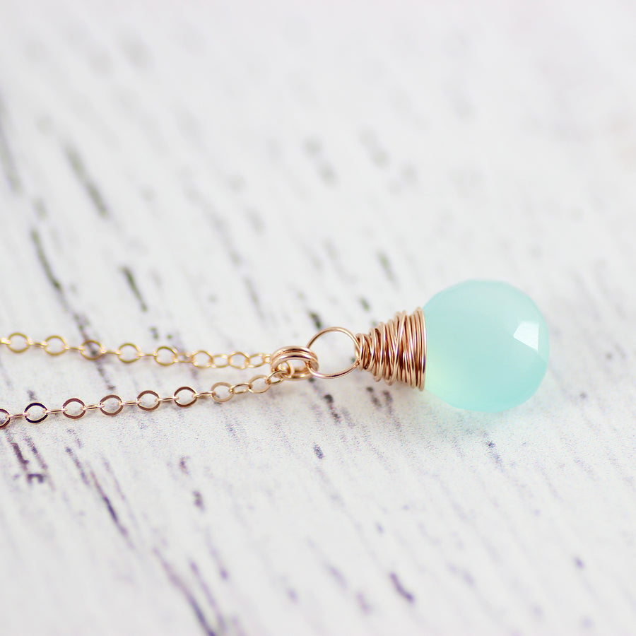 Light Aqua Chalcedony Rose Gold Necklace