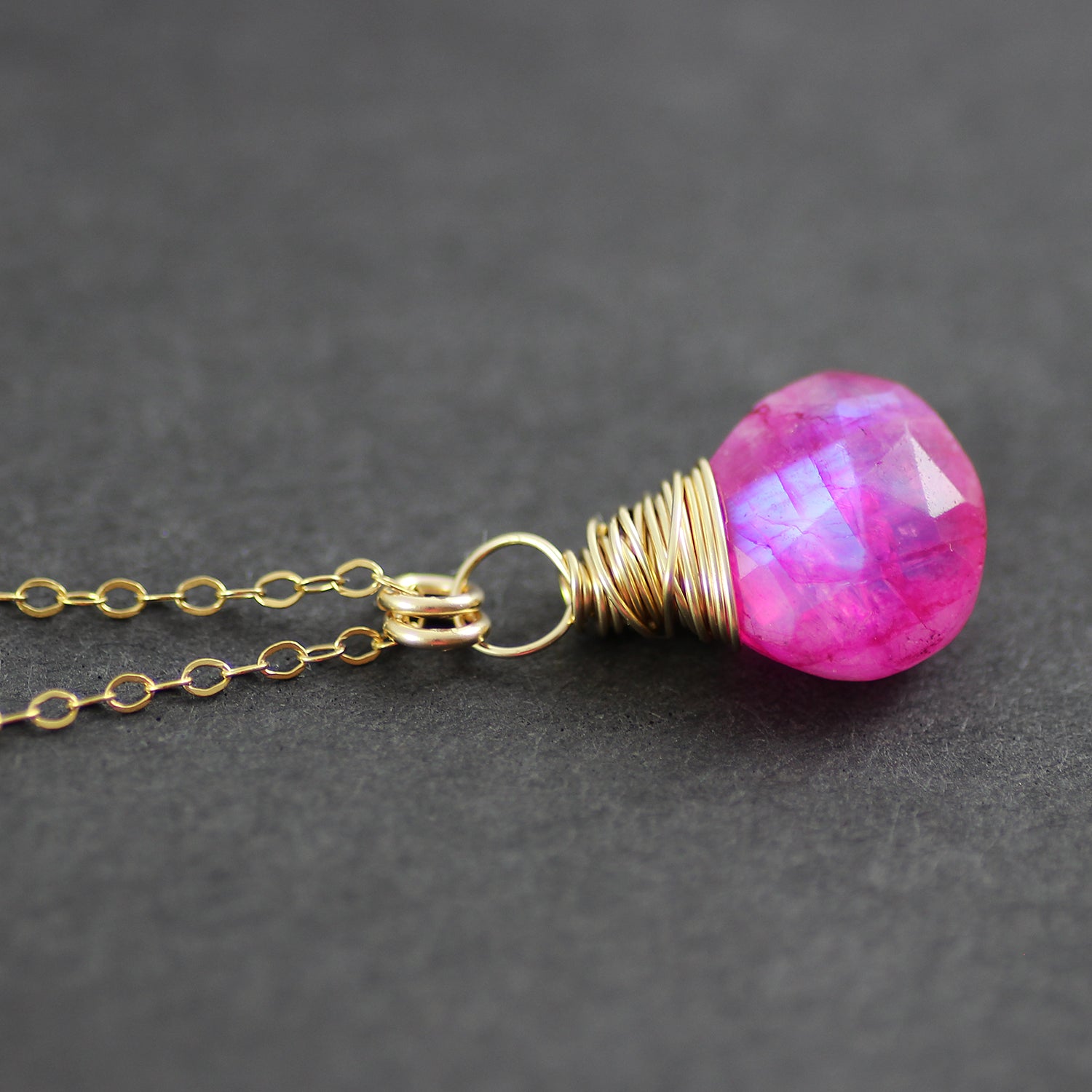 Hot Pink Rainbow Moonstone Gold Pendant Necklace – Starletta Designs