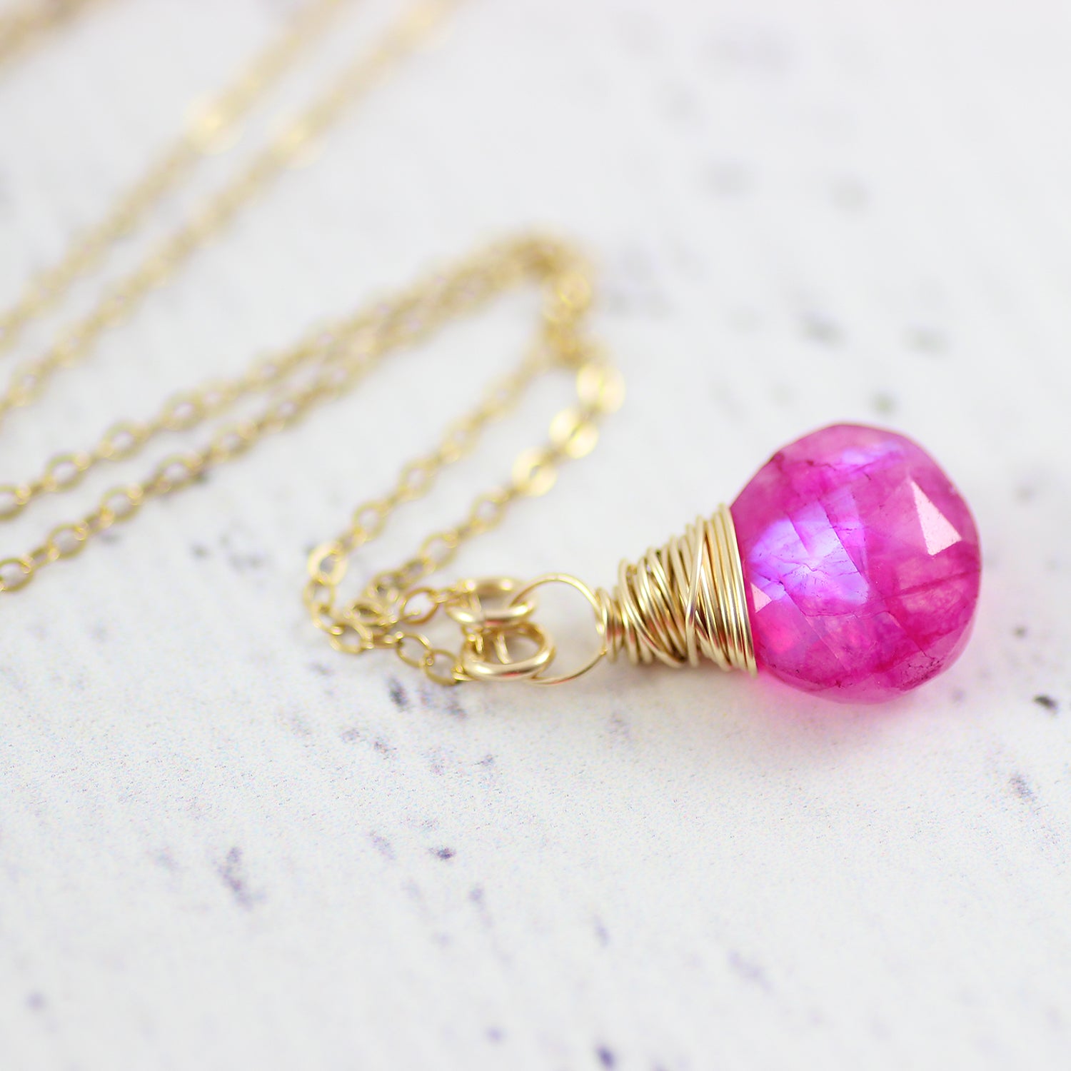 Hot Pink Rainbow Moonstone Gold Pendant Necklace – Starletta Designs