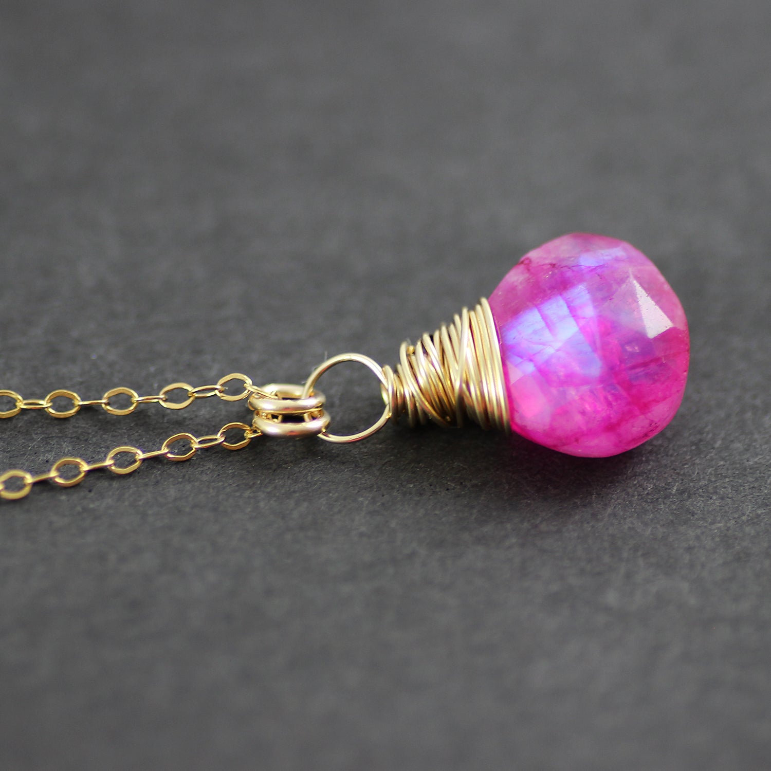 Hot Pink Rainbow Moonstone Gold Pendant Necklace – Starletta Designs