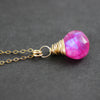 Hot Pink Rainbow Moonstone Gold Pendant Necklace