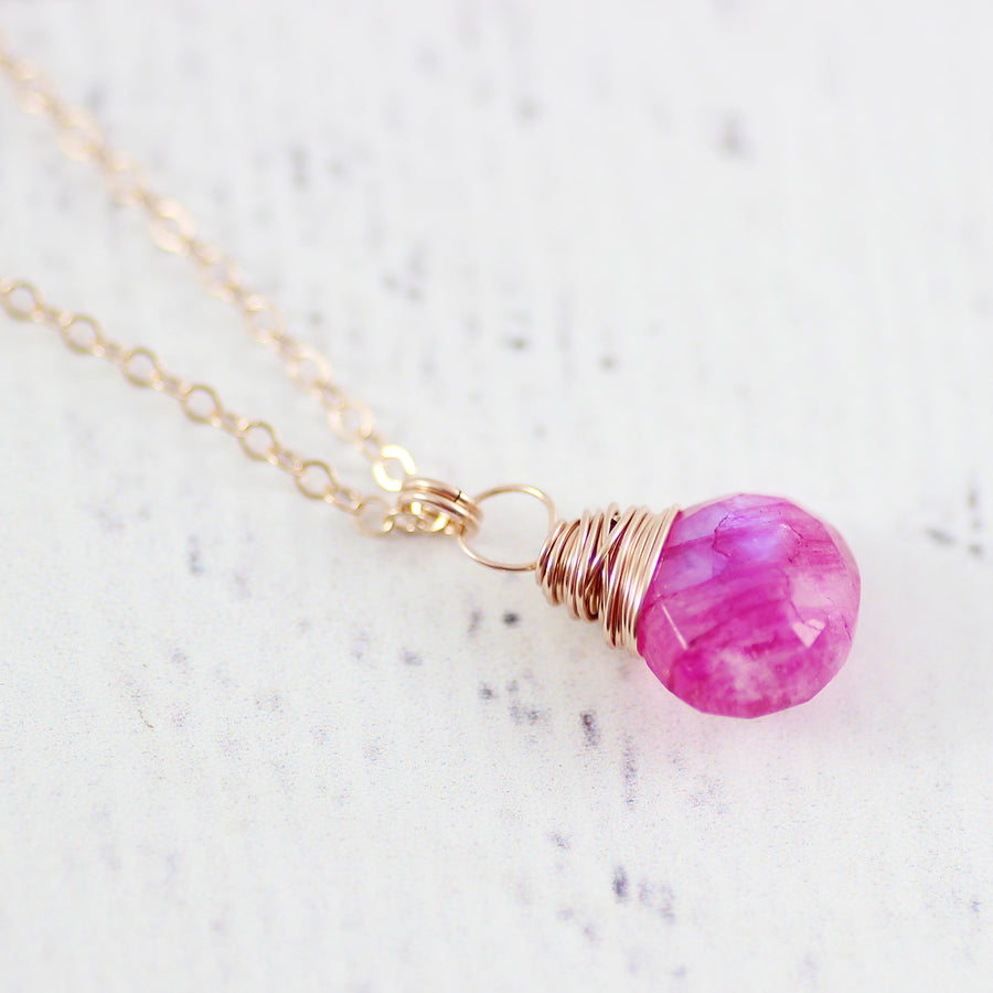 Pink Moonstone Rose Gold Dangle Necklace