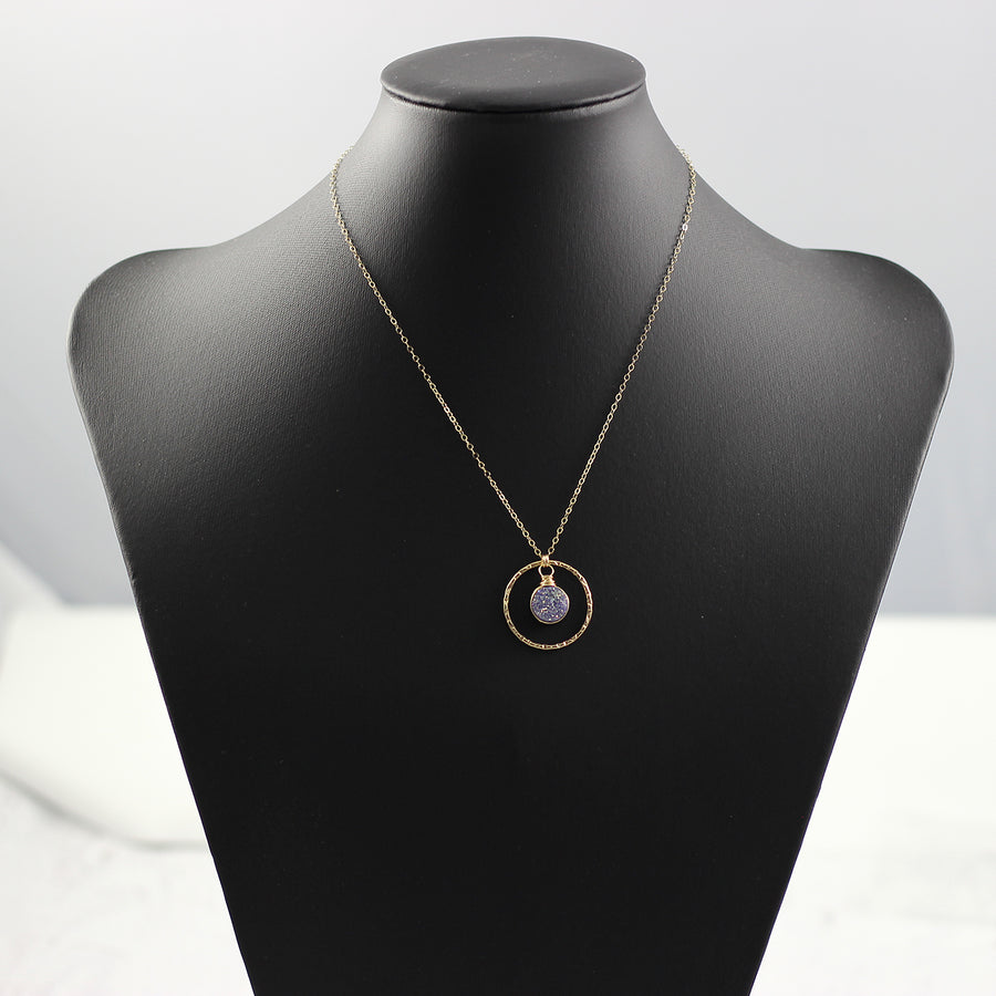 Purple Druzy Geode Yellow Gold Pendant Necklace