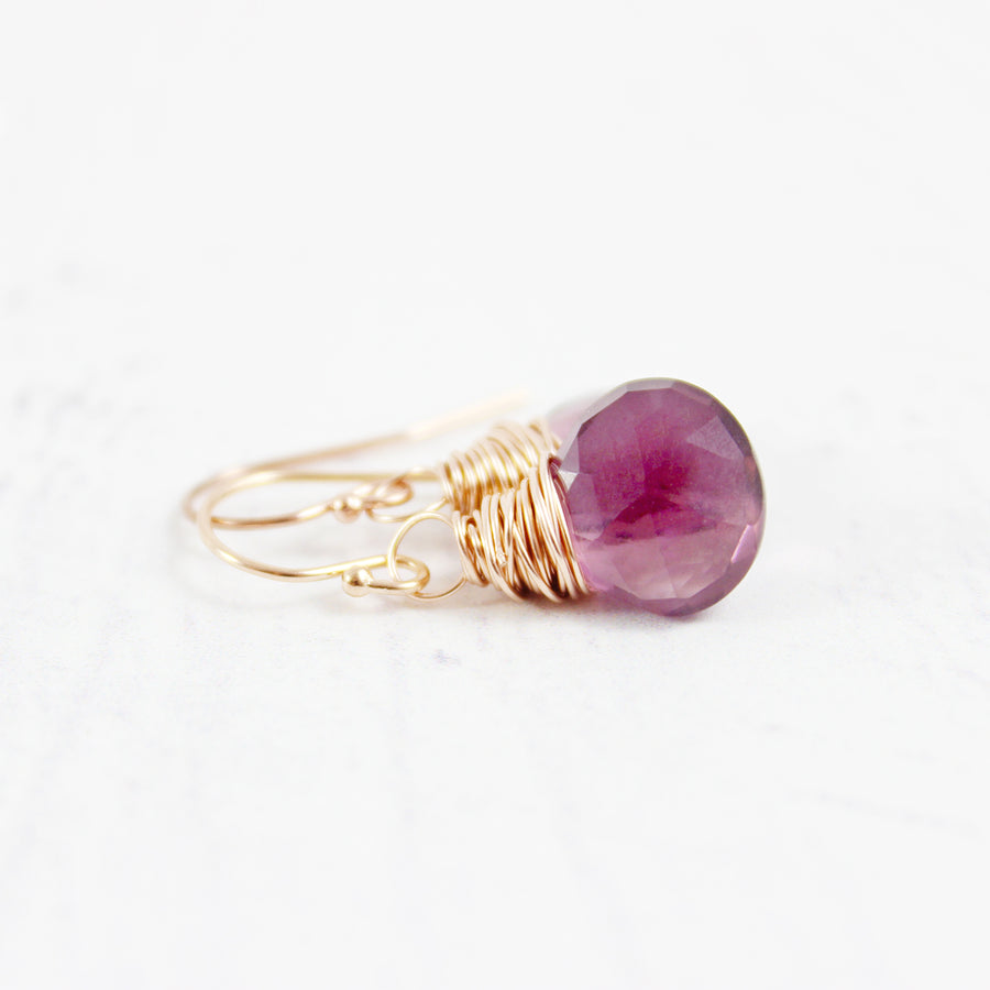 Dark Purple Quartz Rose Gold Earrings