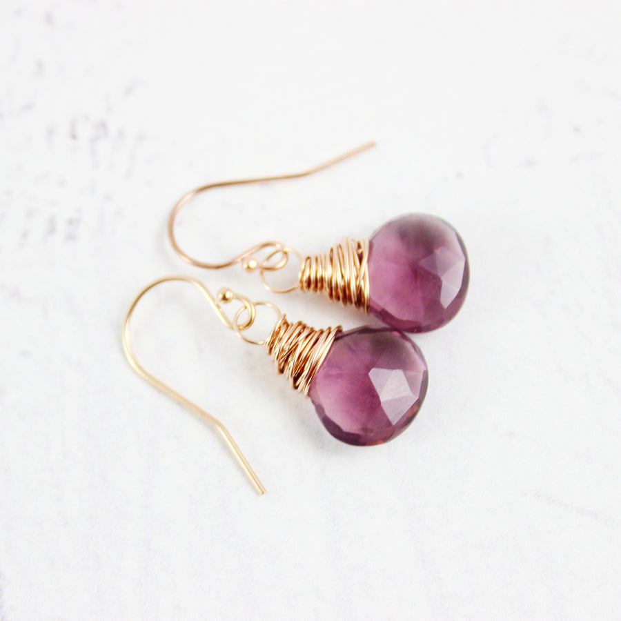 Dark Purple Quartz Rose Gold Earrings