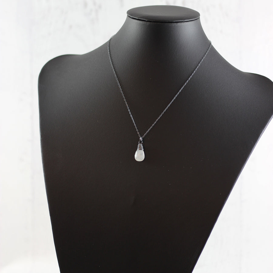 Rainbow Moonstone Oxidized Teardrop Pendant Necklace