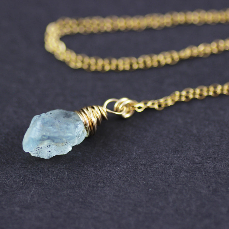 Raw Aquamarine Gold Filled Pendant Necklace