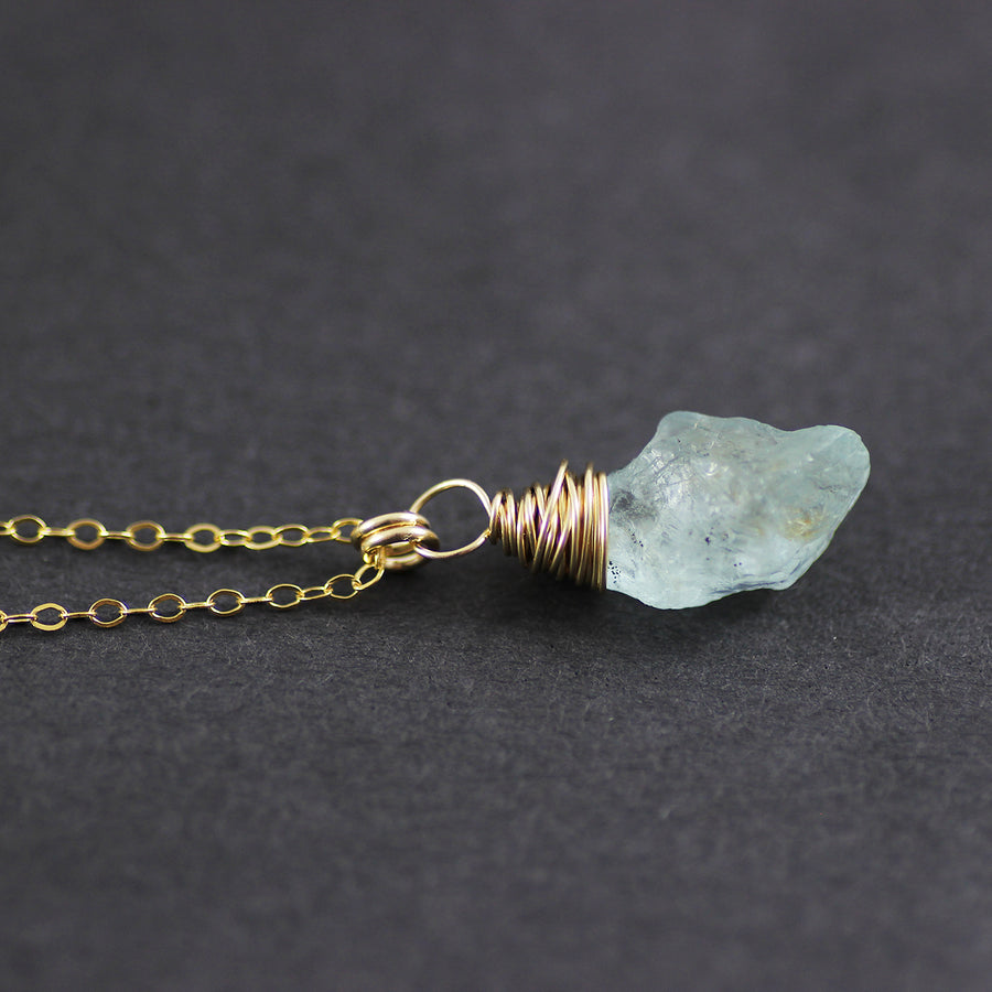 Raw Aquamarine Gold Filled Pendant Necklace