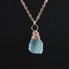 Blue Aquamarine Raw Gemstone Rose Gold Necklace