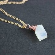 Raw Rainbow Moonstone Rose Gold Stone Necklace