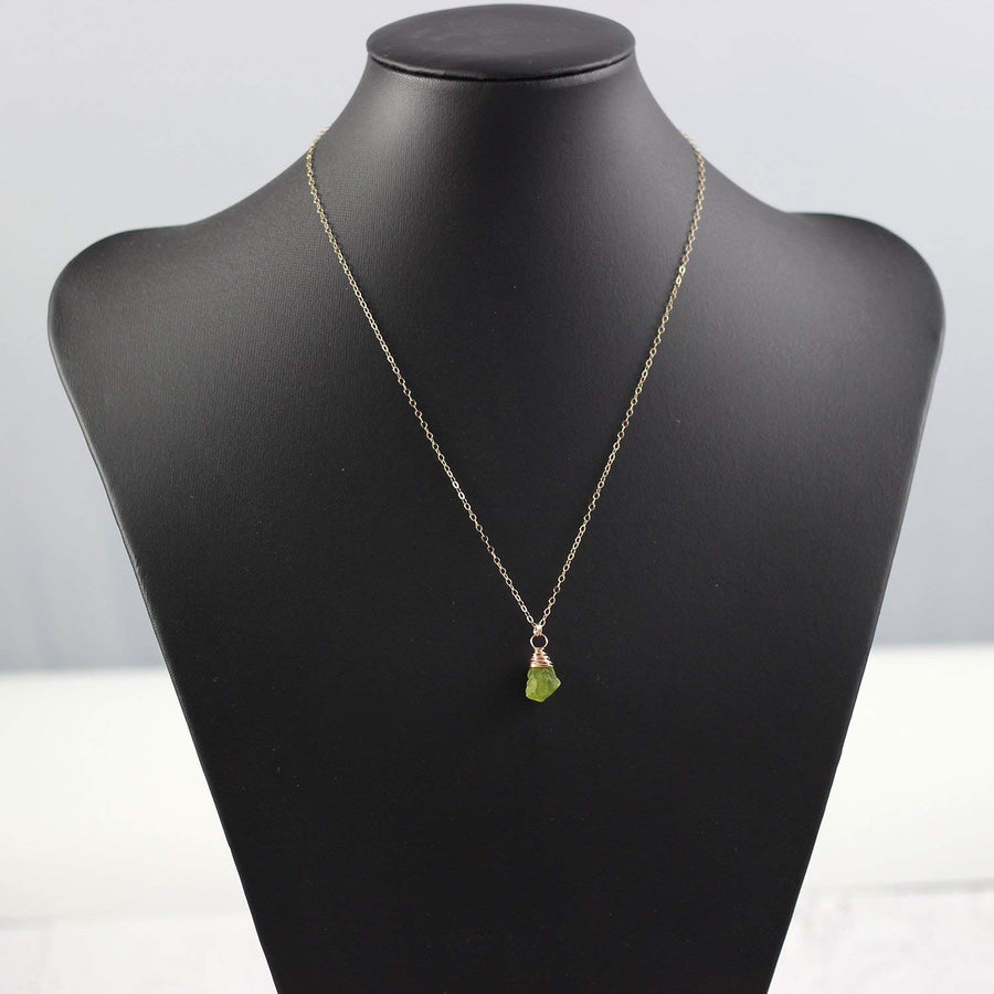 Raw Green Peridot Rose Gold Stone Necklace